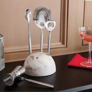 NWT Threshold Stainless Steel Barware Set With Marble Stand (4 ct)